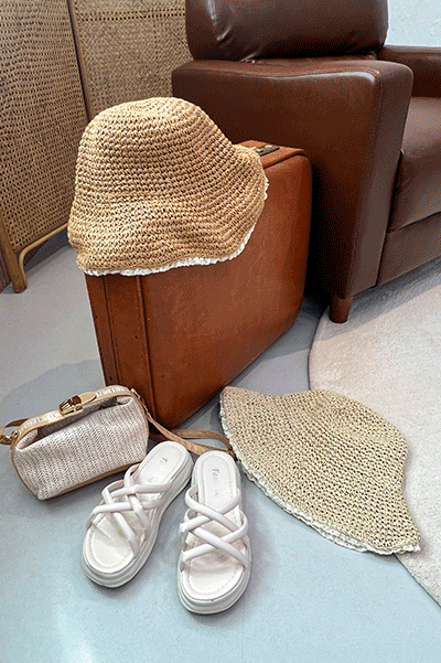 프릴라탄버킷햇 왕골 벙거지 모자 여름 휴가 페도라